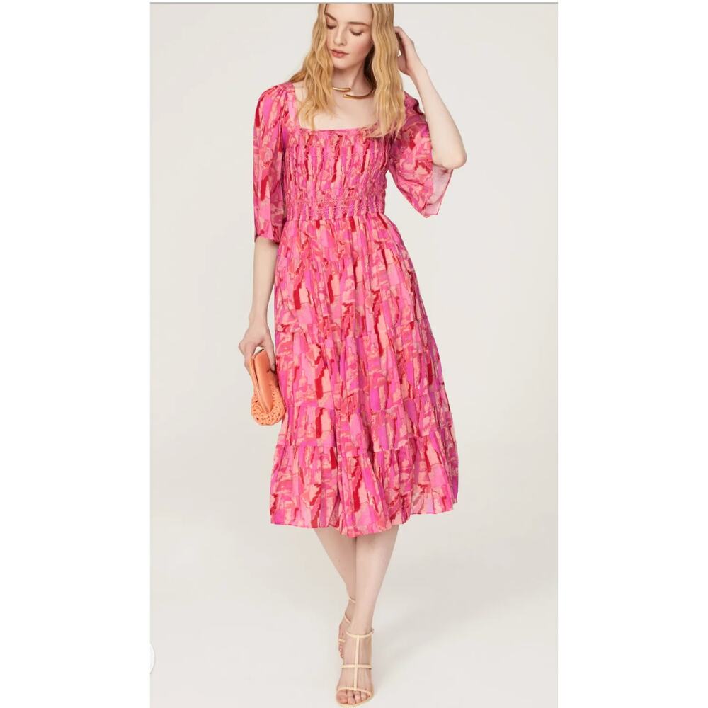 ba&sh Teoli Open Tie Back Ruffled Lady Midi Dress Rose Pink Size 1 Small